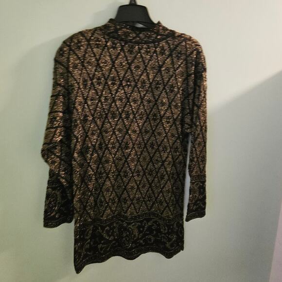VINTAGE Pierre Cardin 70s or 80s Black & Gold Mock Neck Sweater Size Large - Picture 6 of 14